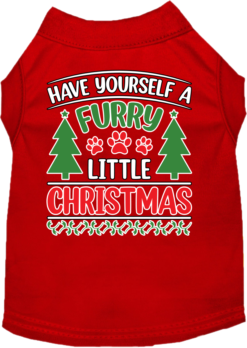 Furry Little Christmas Screen Print Dog Shirt Red Size XS